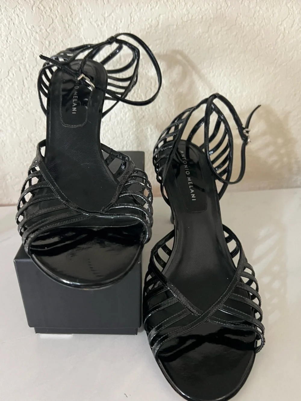 Antonio Melani Caged Patent Leather Strappy Heels - Picture 2 of 5